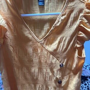 Orange V-Neck Ruffled Blouse